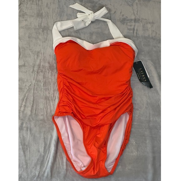 Lauren Ralph Lauren Other - NWT Lauren Ralph Lauren Slimming Fit Halter One Piece Swimsuit Orange White 8